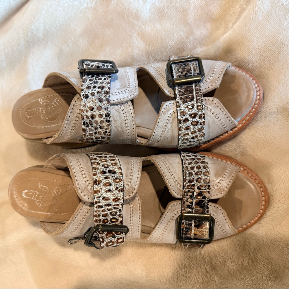 Freebird Caprice Tan and Animal Print Sandals